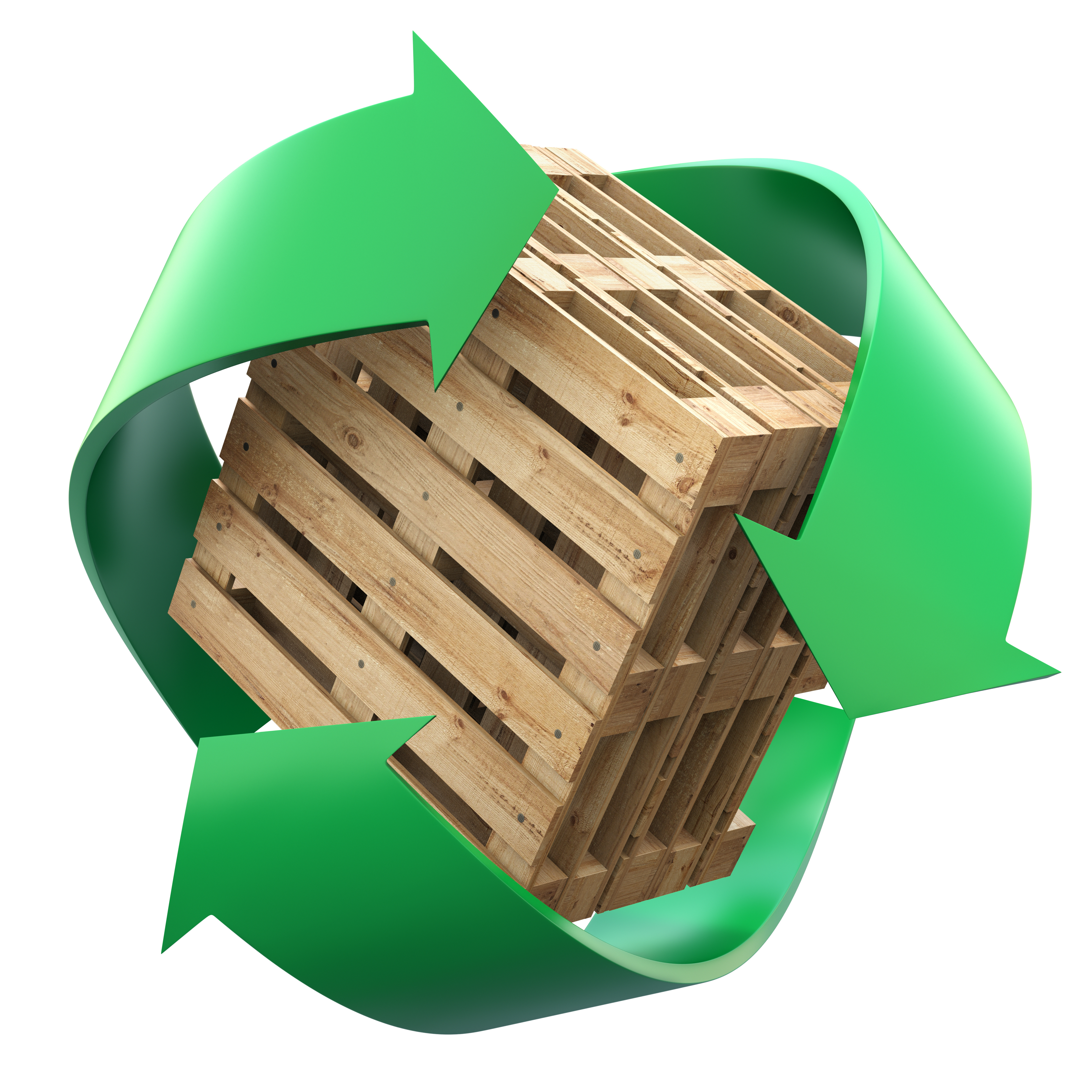 Wooden pallets with recycling symbol